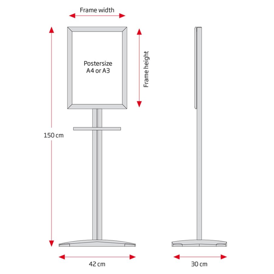 Handdesinfektionsst&auml;nder mit Ablage und A3-Klapprahmen