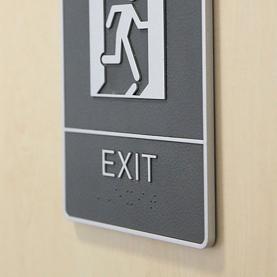 Symbol, T&uuml;rschild, Mit, Blindenschrift - Exit