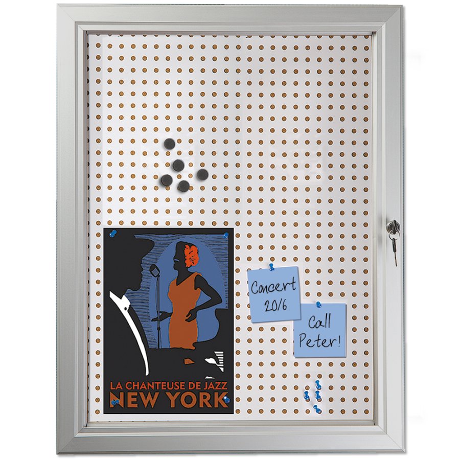 Kombi-H&auml;ngeschrank/Infobox mit Schloss und Stahl-/Korkr&uuml;ckwand, silber - 4xA4