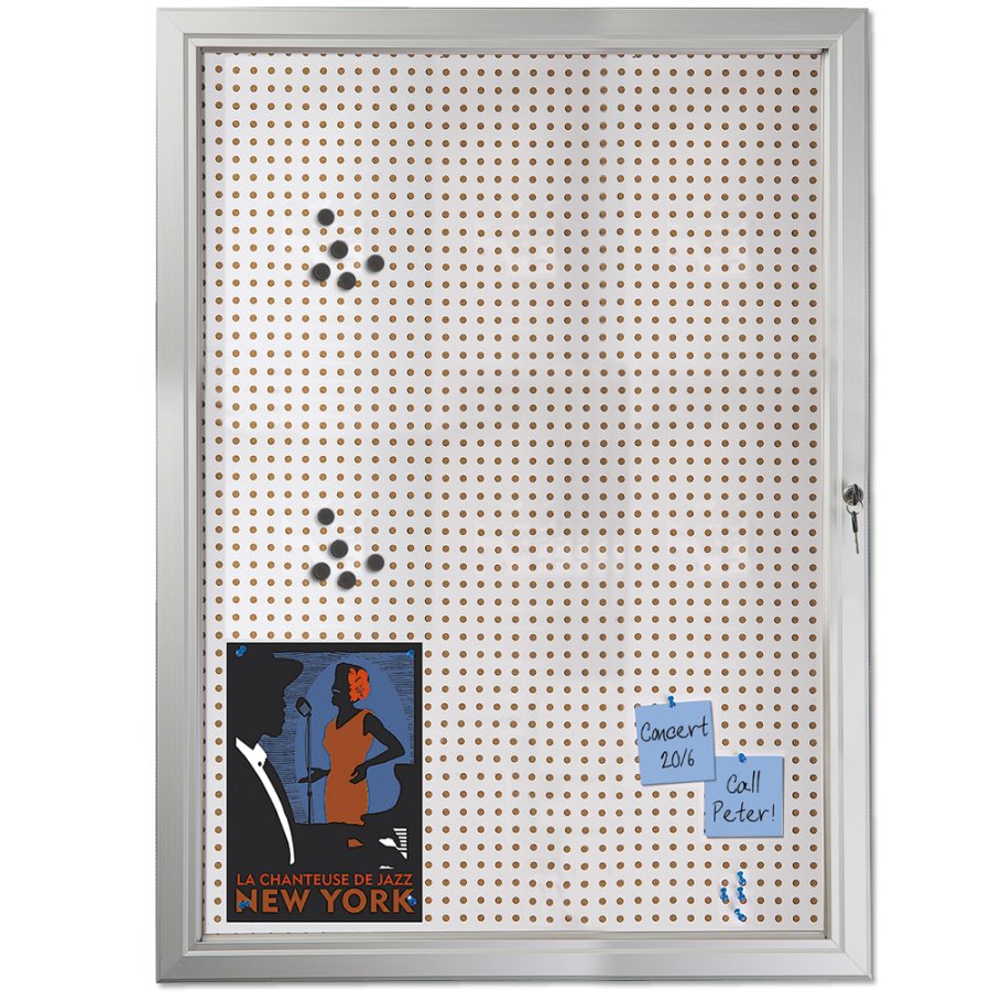 Kombi-H&auml;ngeschrank/Infobox mit Schloss und Stahl-/Korkr&uuml;ckwand, silber - 9xA4