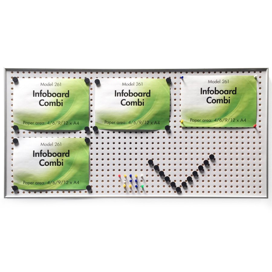 Pinnwand, R&uuml;ckwand aus Kork und Stahl, Silber, 9 mm Aluminiumrahmen, 6 x A4