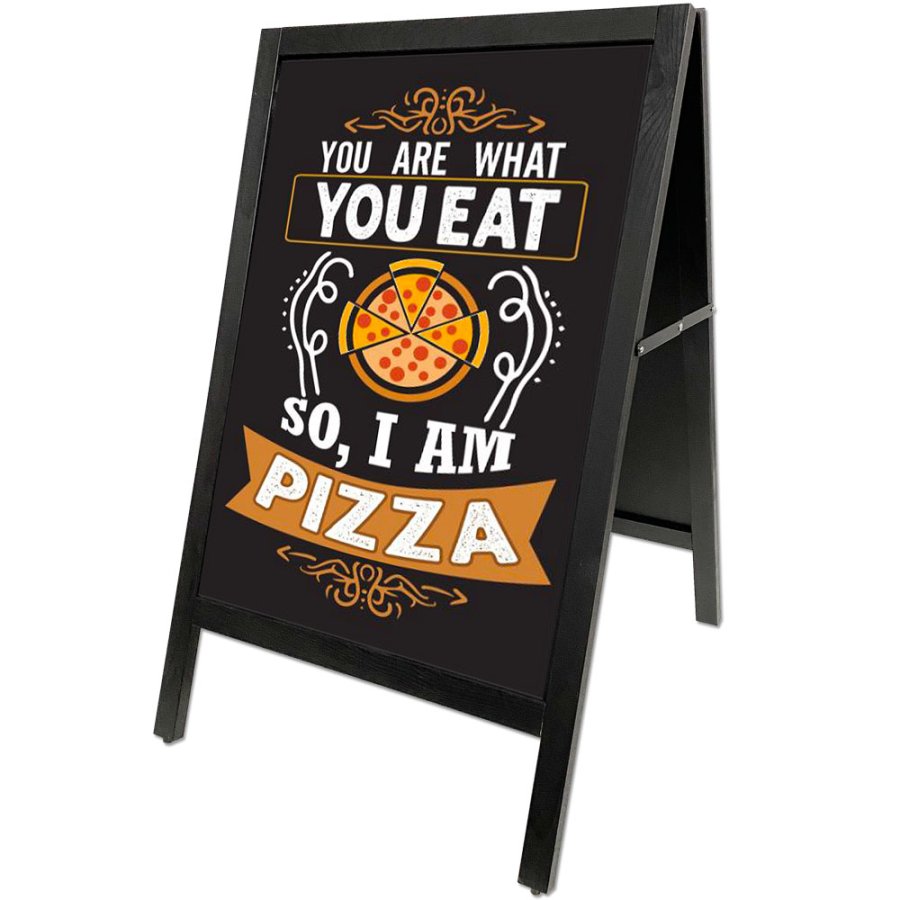 Wooden Kreidetafel Kundenstopper aus Holz mit Stahlbrett 59x78cm - schwarz gebeizte Buche