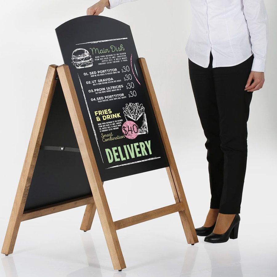 Wooden Kreidetafelschild Bow, dunkles Holz, Tafel 59 x 78 cm