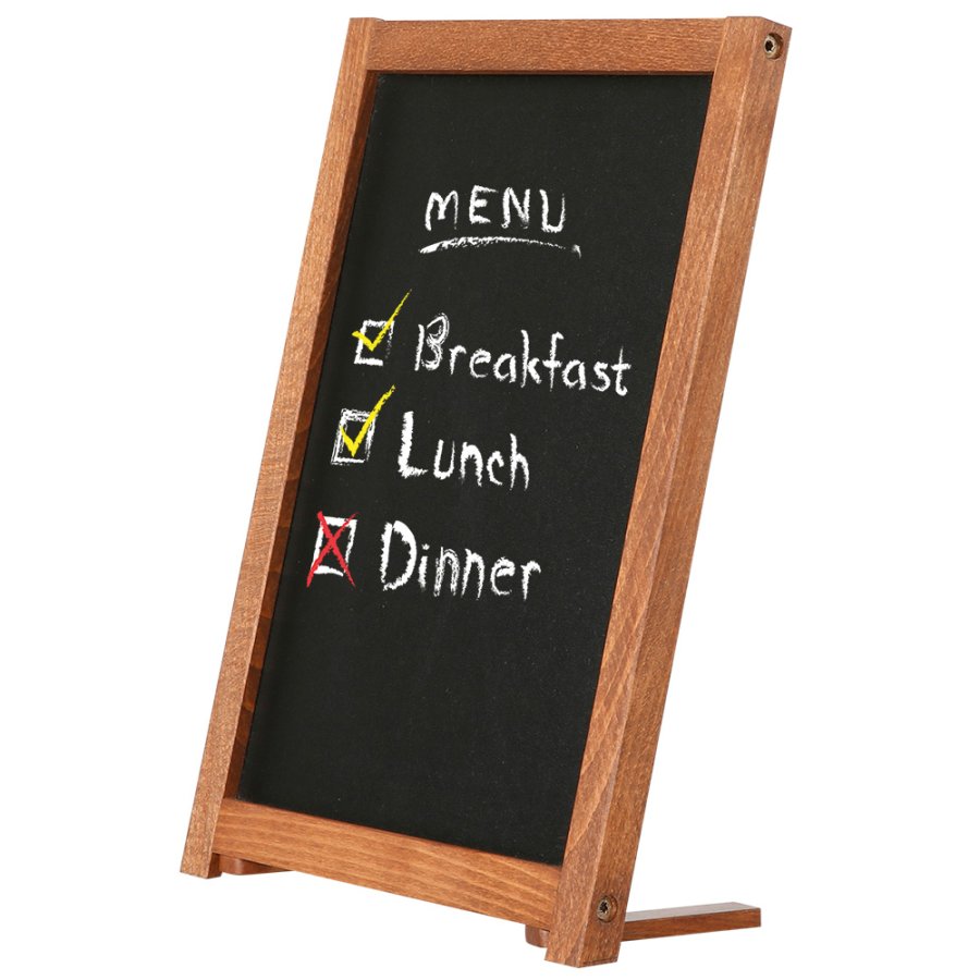 Kreide Tischaufsteller mit Fu&szlig;, dunkler Holzrahmen, A5 - 14,8 x 21 cm