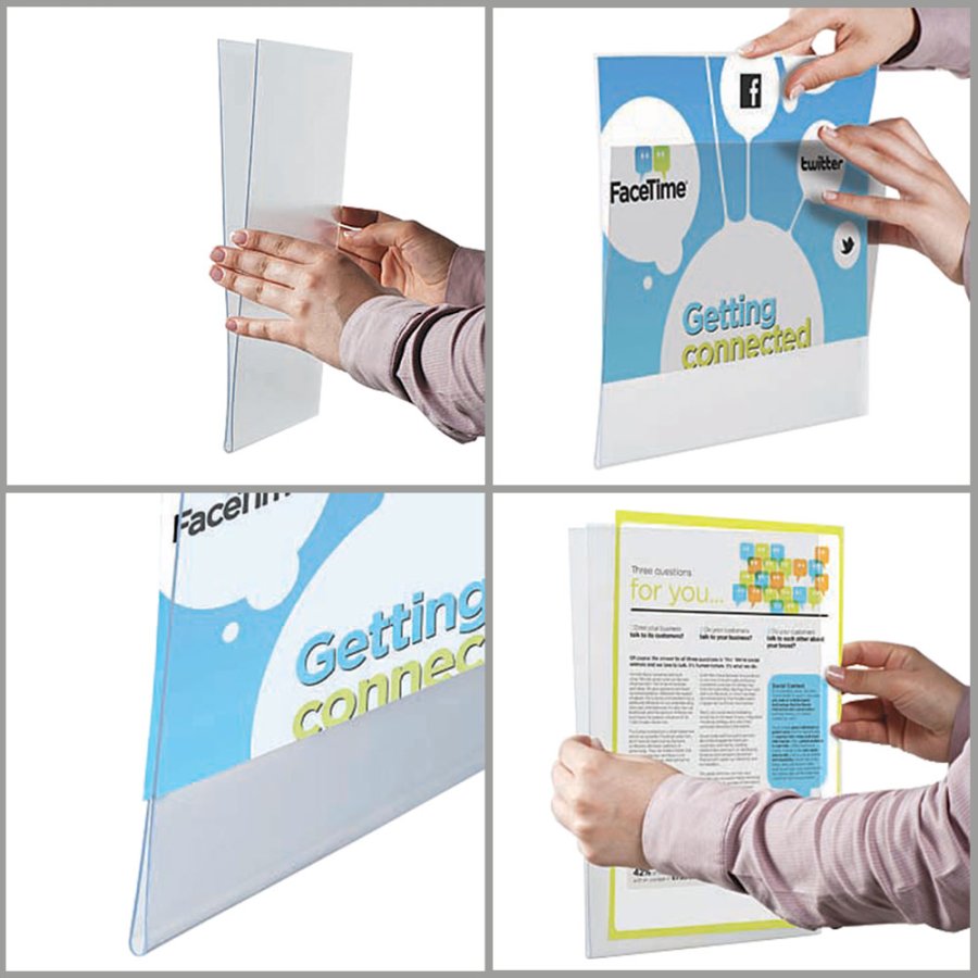 Acryltasche f&uuml;r Glasoberfl&auml;chen, Window U-pocket, doppeltseitig, A4, Vertikal (ohne Klebeband)