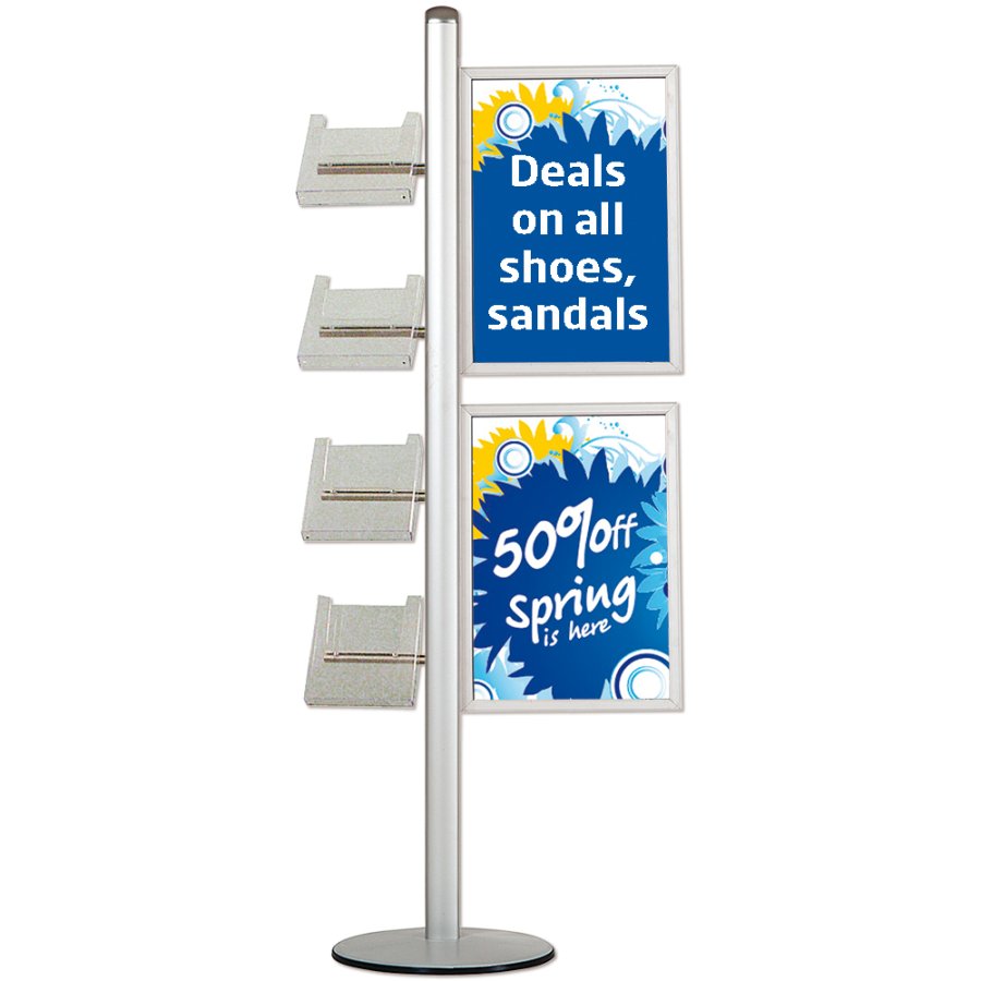 Infost&auml;nder, MultiStand, einseitig, 4 A4-Regale, 2 Slide-in Rahmen, A2 - 42 x 59,4 cm