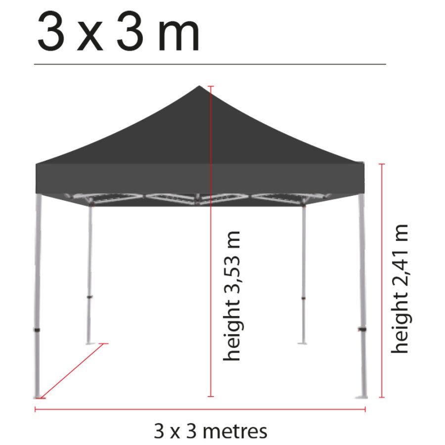 Pavillon/Veranstaltungszelt Lux aus wasserdichtem Polyester, silber/schwarz - 3x3 m