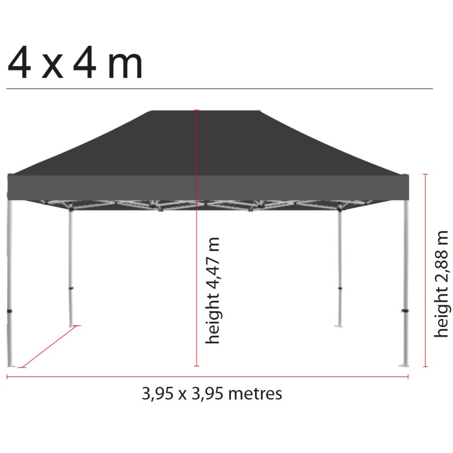 Pavillon/Veranstaltungszelt Lux aus wasserfestem Polyester, silber/schwarz - 4x4 m