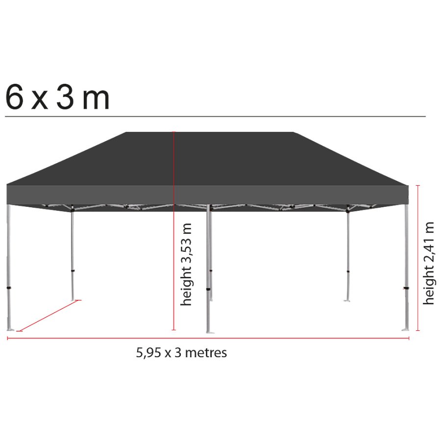 Pavillon/Veranstaltungszelt Lux aus wasserdichtem Polyester, silber/schwarz - 3x6 m