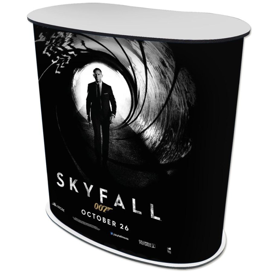 Ovale, geschwungene Messetisch/Theke