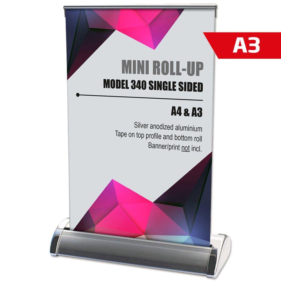 Mini Roll-up, einseitig, Kassette, silber, A3
