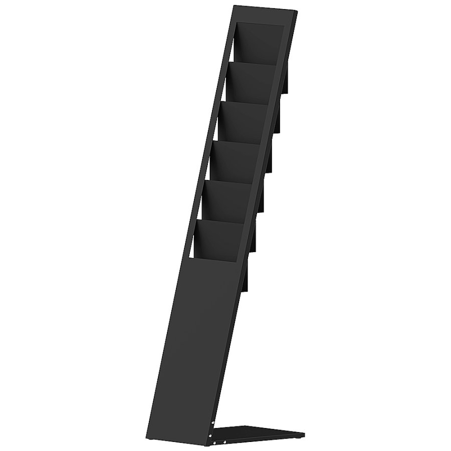 Design Stand Prospekthalter aus Stahl A4/M65 mit 6/12 Taschen, schwarz