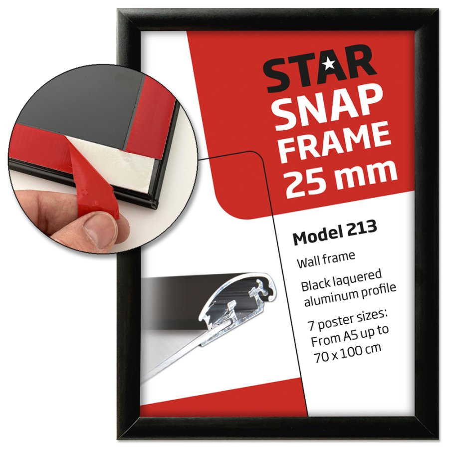 Klapprahmen Fast-Fix (mit r&uuml;ckseitig montiertem Klebeband, Alu/Schwarz RAL 9005, 25mm, A5