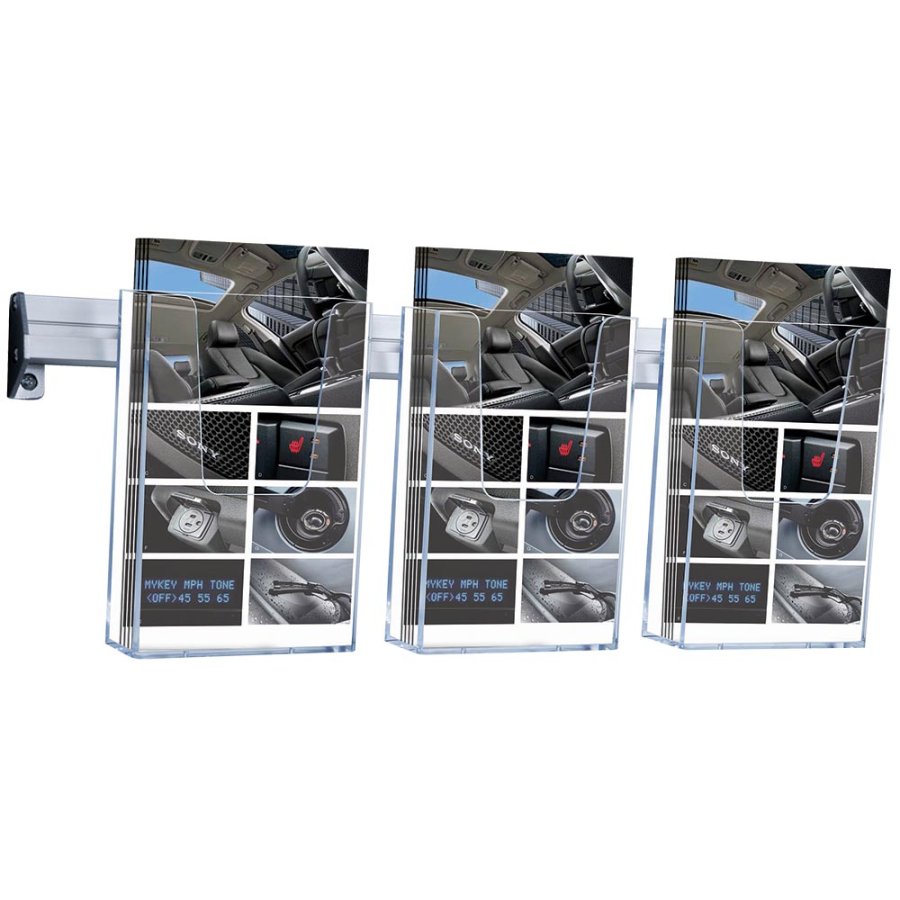 Prospekthalter f&uuml;r die Wand, Aluminiumleiste mit 3 Stk. M65 Acrylhalter