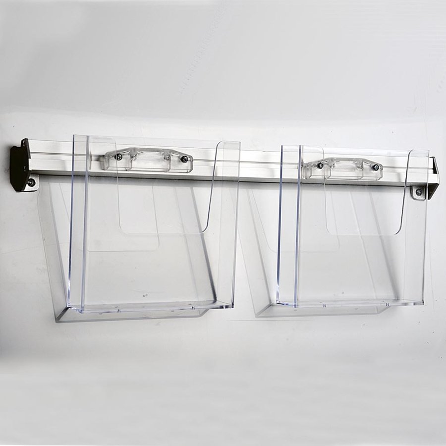 Prospekthalter f&uuml;r die Wand, Aluminiumschiene mit 2 Stk. A5-Acrylhalter
