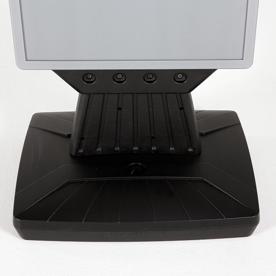 Kunststoffschild mit Fu&szlig; - schwarzer Wassertank - silberne Oberseite