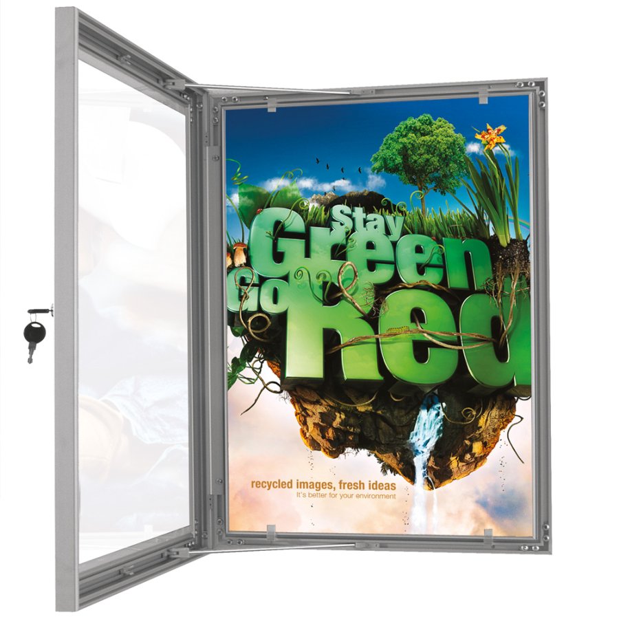 H&auml;ngeschrank mit Schloss und wei&szlig;er PS-R&uuml;ckplatte, silber - A3