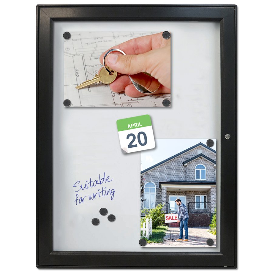 Schwarze Infobox magnetisch mit Schloss - 4xA4 - schwarz