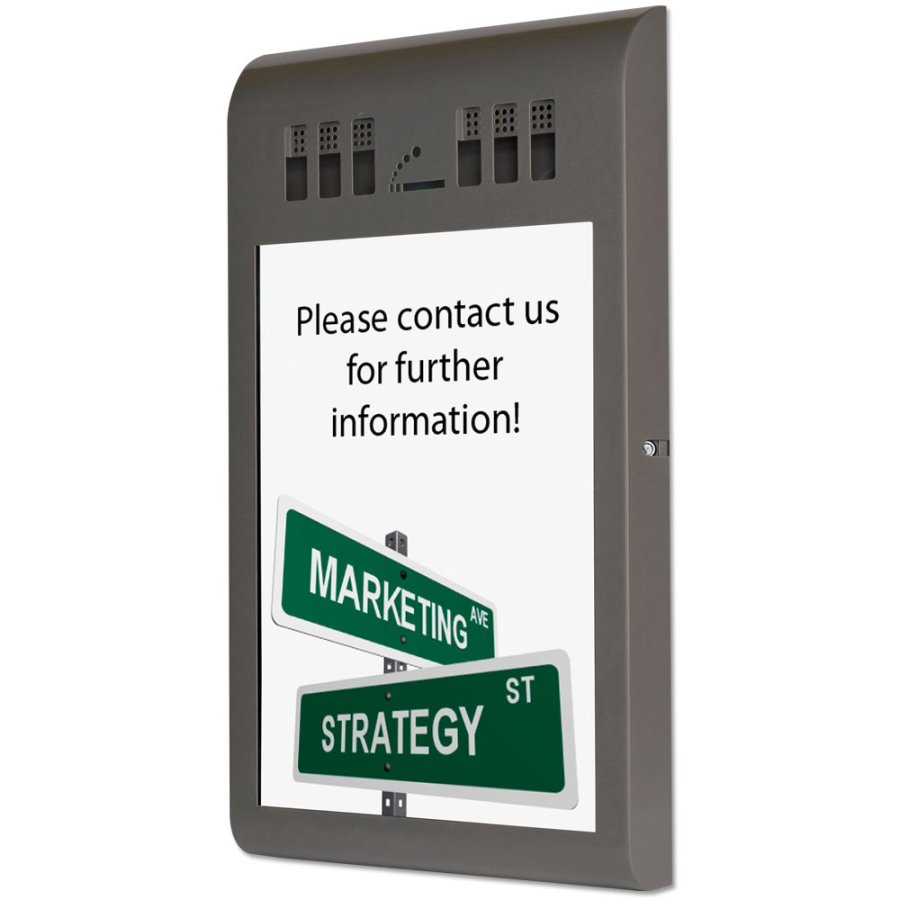 Gebogener Aschenbecher mit A3-Informationsschild