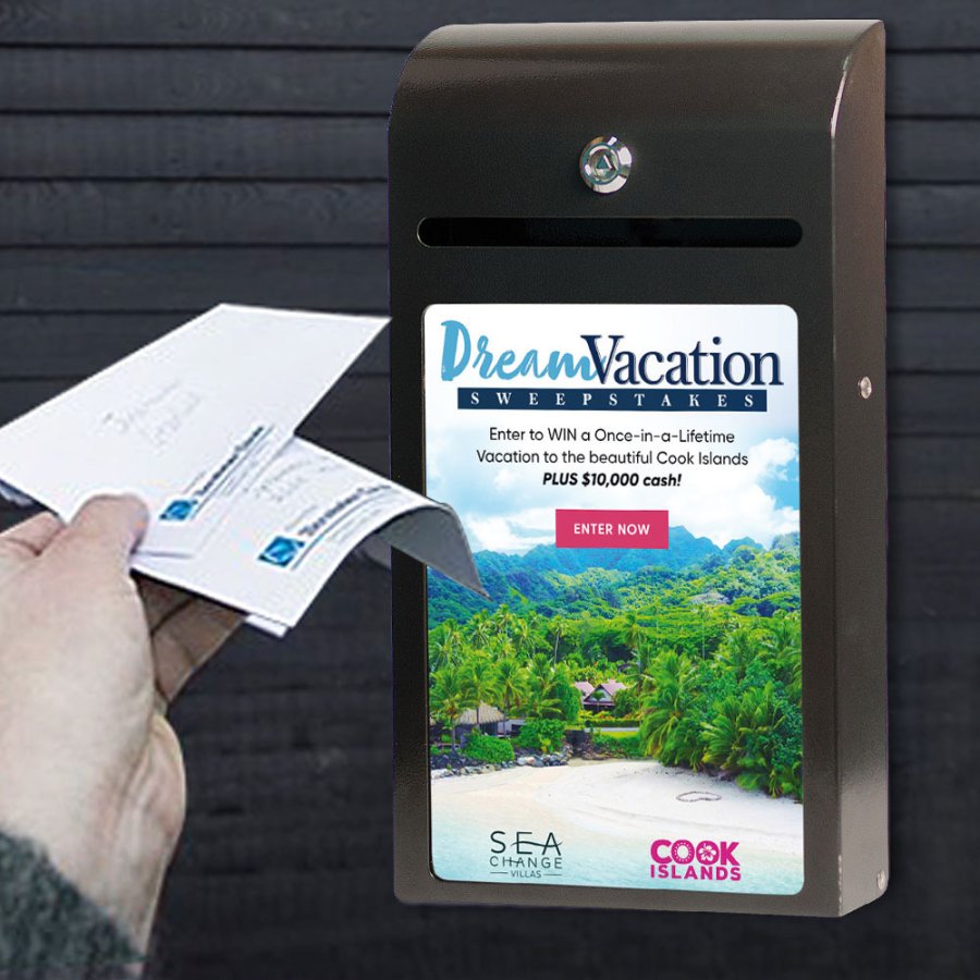 Vorschlagsbox Schwarz mit A4-Informationsschild