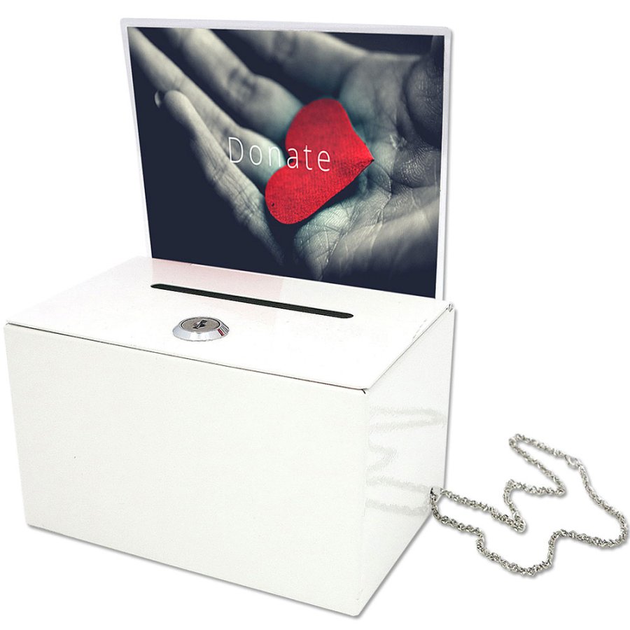 Spenden- und Trinkgeldbox in Wei&szlig;