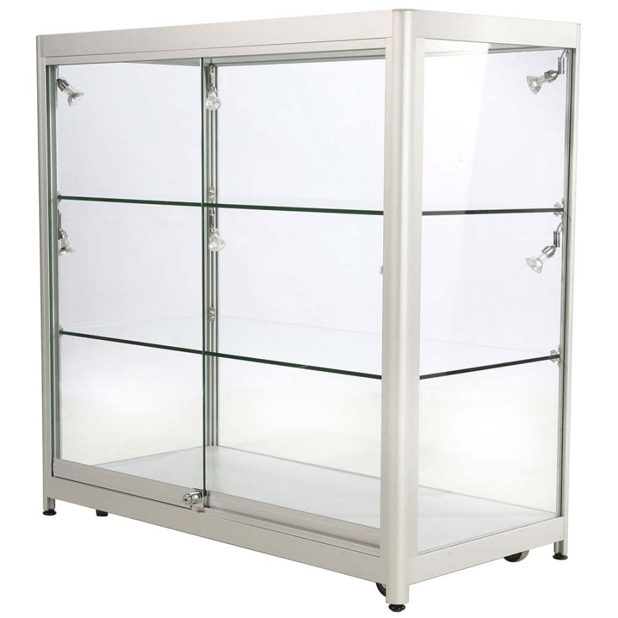 Vitrine - Showcase Counter Duo Glasvitrine mit LED-Licht und Schloss - Silber