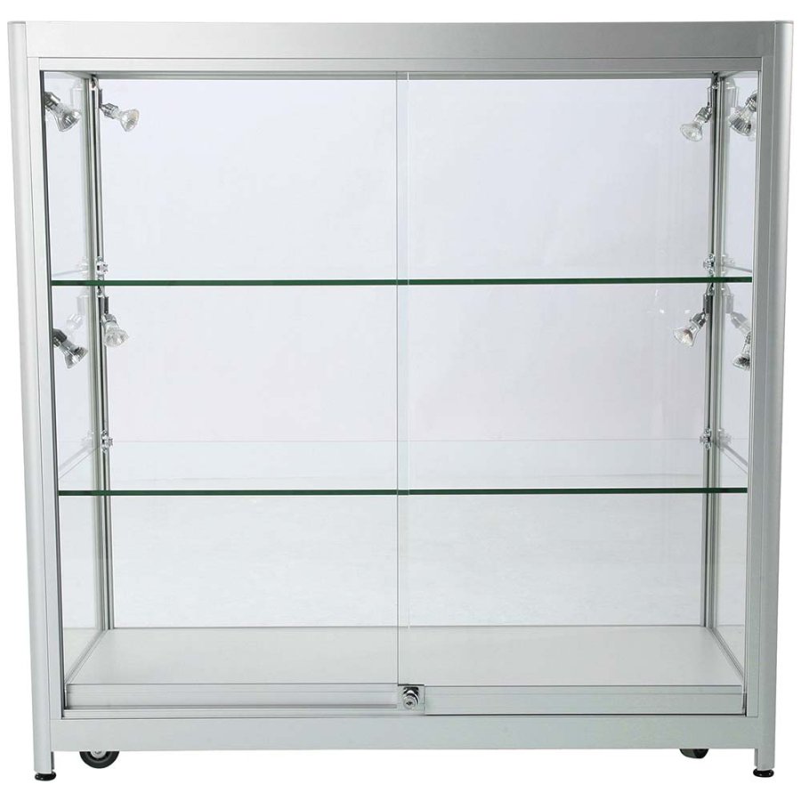 Vitrine - Showcase Counter Duo Glasvitrine mit LED-Licht und Schloss - Silber