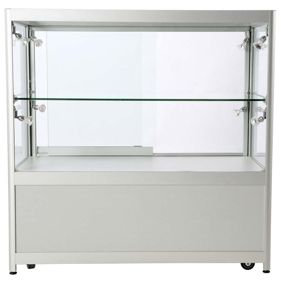 Vitrine - Showcase Counter Duo Glasvitrine mit Unterschrank, LED-Licht und Schloss - Silber