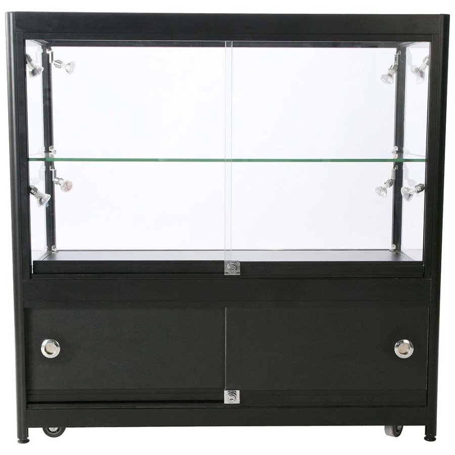 Vitrine - Showcase Counter Duo Glasvitrine mit Unterschrank, LED-Licht und Schloss - Schwarz