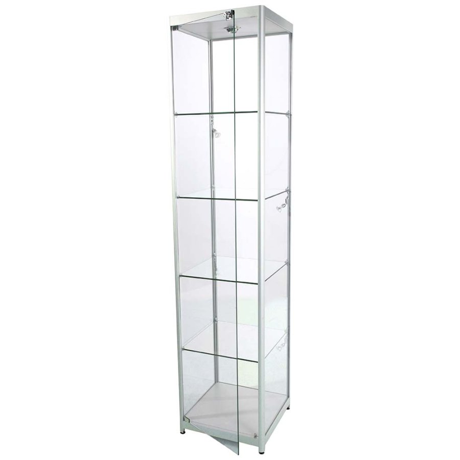 Vitrine - Showcase Tower Solo Glasvitrine mit LED-Licht und Schloss - Silber