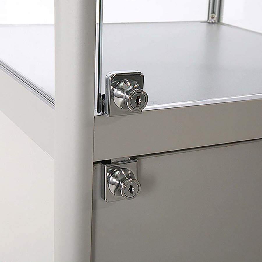 Vitrine - Showcase Tower Solo Glasvitrine mit Unterschrank, LED-Licht und Schloss - Silber
