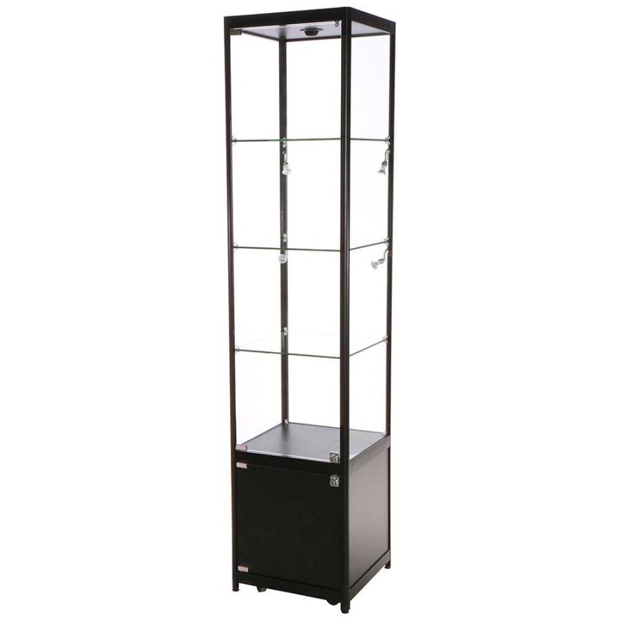 Vitrine - Showcase Tower Solo Glasvitrine mit Unterschrank, LED-Licht und Schloss - Schwarz