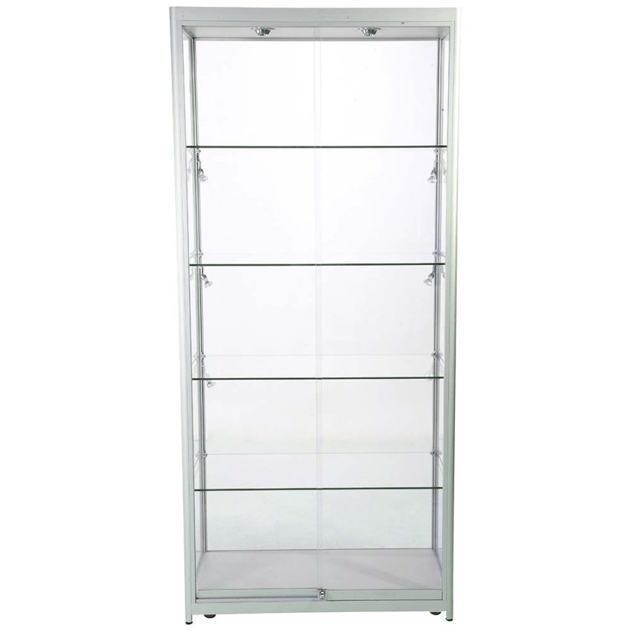 Vitrine - Showcase Tower Duo Glasvitrine mit LED-Licht und Schloss - Silber