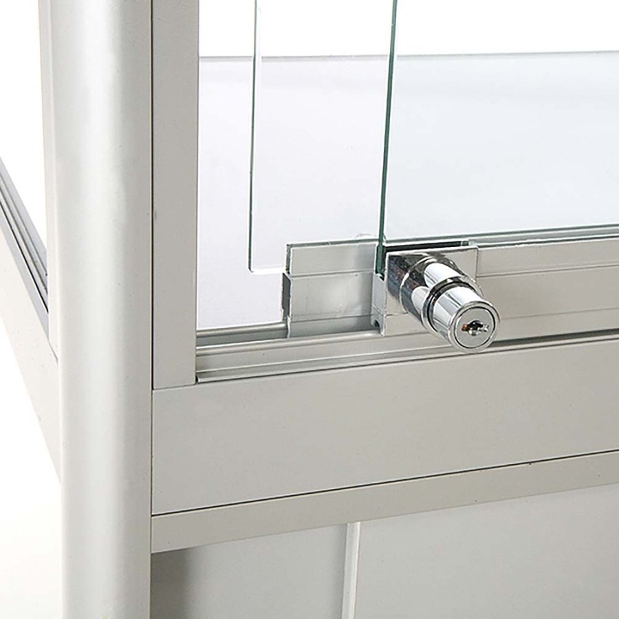 Vitrine - Showcase Tower Duo Glasvitrine mit Unterschrank, LED-Licht und Schloss - Silber