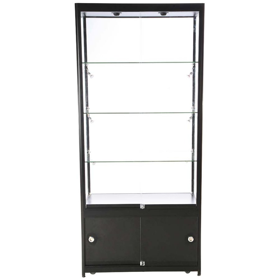 Vitrine - Showcase Tower Duo Glasvitrine mit Unterschrank, LED-Licht und Schloss - Schwarz
