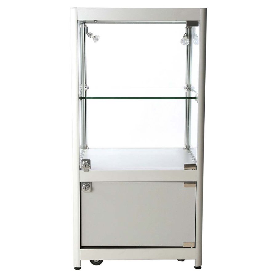Vitrine - Showcase Counter Solo Glasvitrine mit Unterschrank, LED-Licht und Schloss - Silber