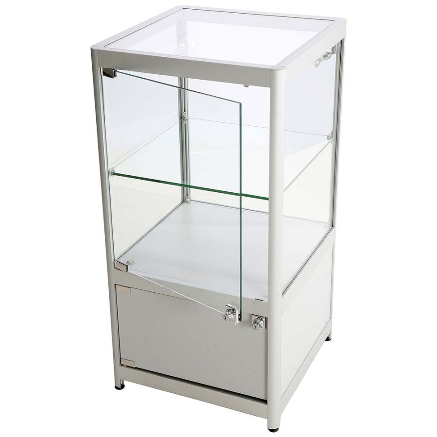 Vitrine - Showcase Counter Solo Glasvitrine mit Unterschrank, LED-Licht und Schloss - Silber