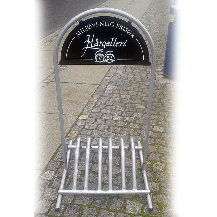 Expo Gotik Kundenstopper mit Fahrradabstellplatz und Logo schild - Silber