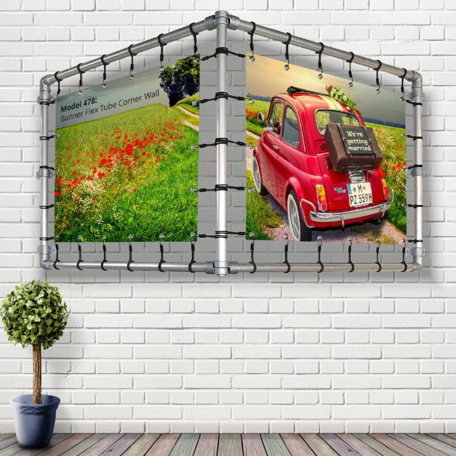 Bannerdisplay, drau&szlig;en, Wandmontage, Banner Tube Corner Frame, Aluminiumrohr 0, 3 mm &Oslash; 48 mm, 150 x 100 cm