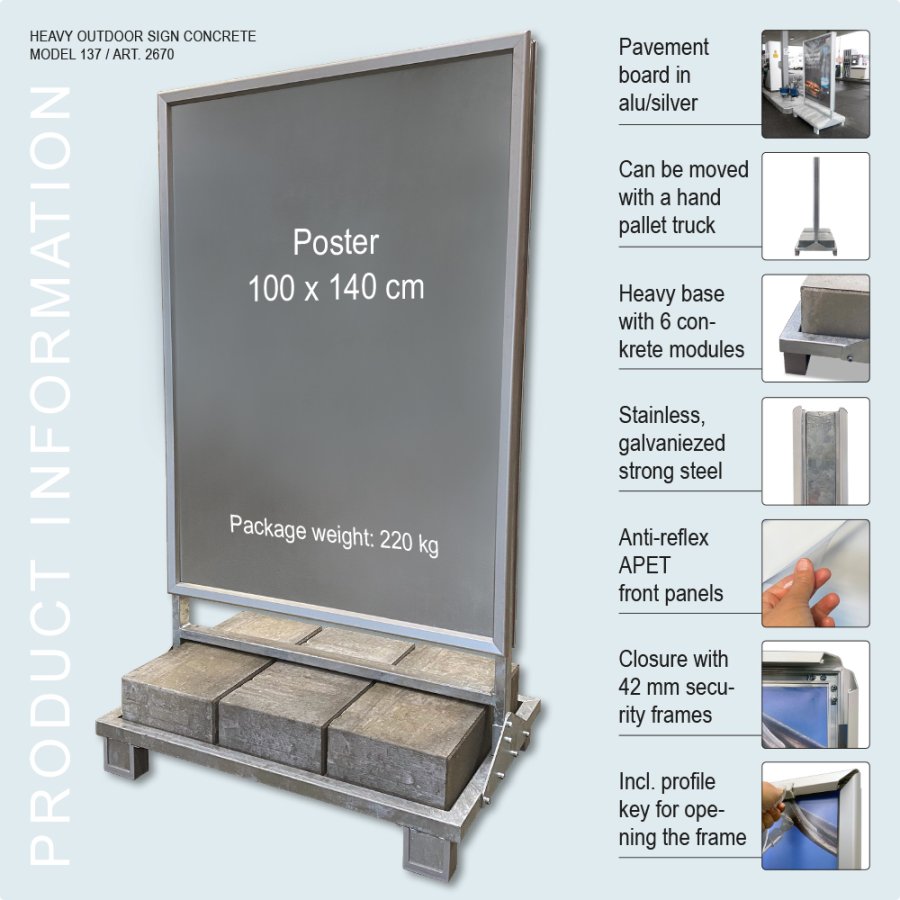 Heavy Outdoor Kundenstopper Beton, Aluminium/ grau