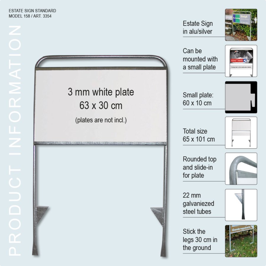 Maklerschild / Gartenschild, Estate Sign Standard, Ohne Druck und ohne Platte