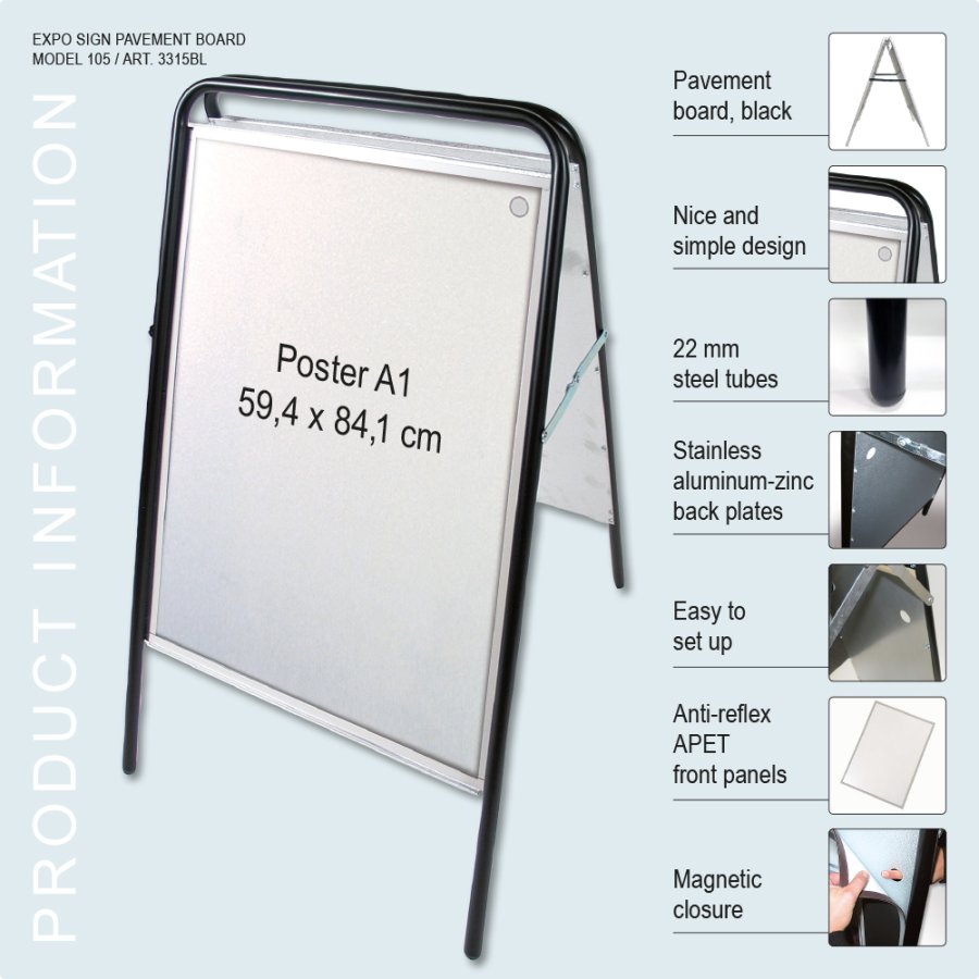 Kundenstopper, Expo Sign, 22 mm, Schwarz, A1 - 59,4 x 84,1 cm