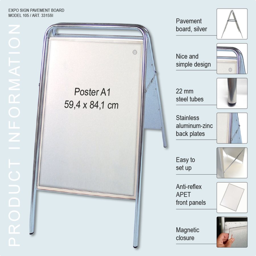 Kundenstopper, Expo Sign, 22 mm, Silber, A1 - 59,4 x 84,1 cm