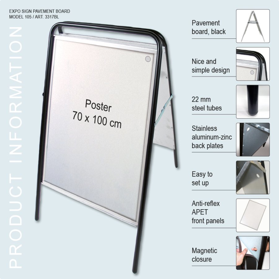 Kundenstopper, Expo Sign, 22 mm, Schwarz, B1 - 70 x 100 cm