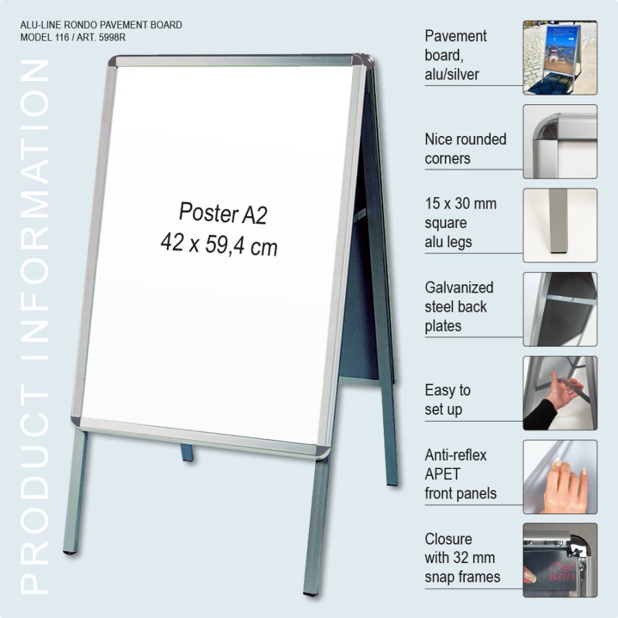 Kundenstopper, Alu-Line Rondo, silber, A2 - 42 x 59,4 cm