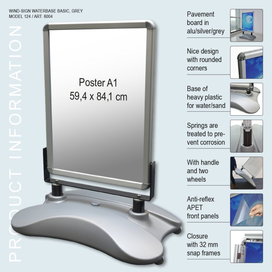 Kundenstopper, Wind-Sign Waterbase Basic, 32 mm, Silber, A1 - 59,4 x 84,1 cm