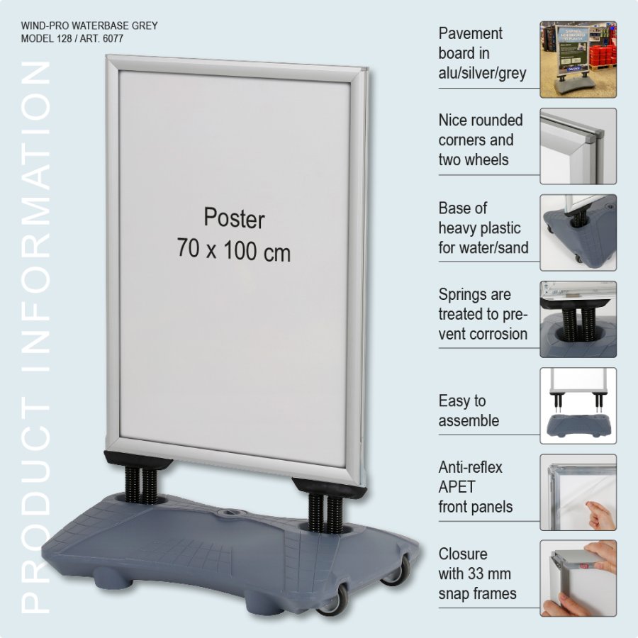 Kundenstopper, Wind-Pro Waterbase, 33 mm, Silber, B1 - 70 x 100 cm