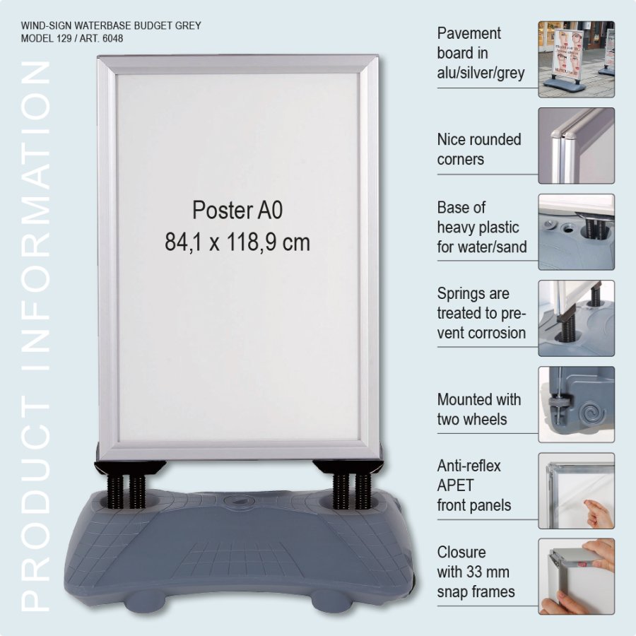 Kundenstopper, Wind-Sign Waterbase Budget, 40 mm Profil, Silber, A0 - 84,1 x 118,9 cm