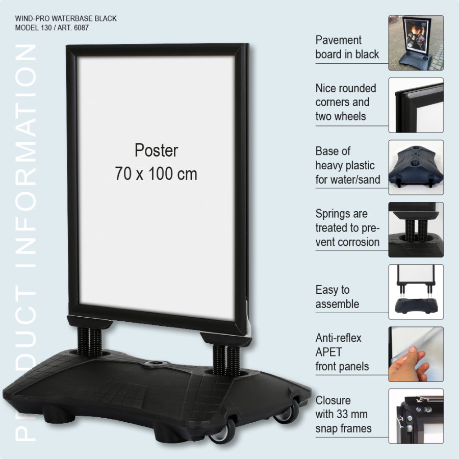 Kundenstopper, Wind-Pro Waterbase, 33 mm, Schwarz, B1 - 70 x 100 cm