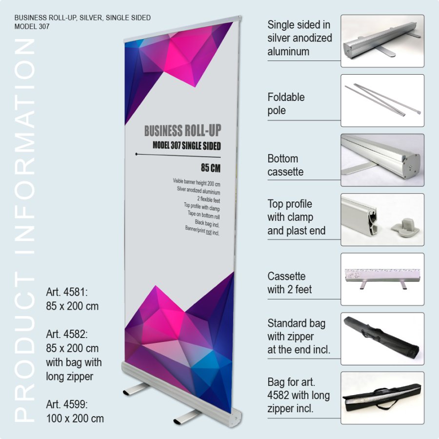 Roll-up Kassette, Business, einseitig, Aluminium, inklusive Tasche, 100 cm